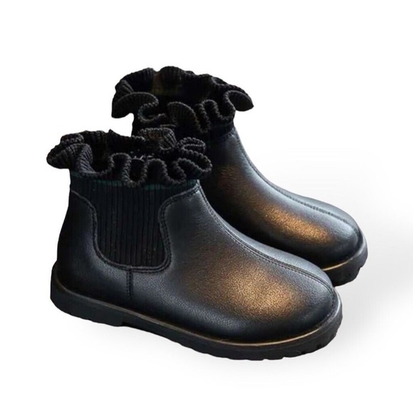 Booties Black Chelsea Big Girls Ankle Boots Size 6 Side Zip New - Picture 13 of 16